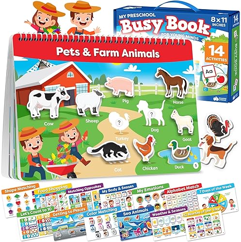 Montessori Busy Book for Toddlers Ages 3+ - Preassembled Learning Activities - Montessori Toys - Gift for 3-Year-Old Boys - 4-Year-Old Girl - Summer Toy.