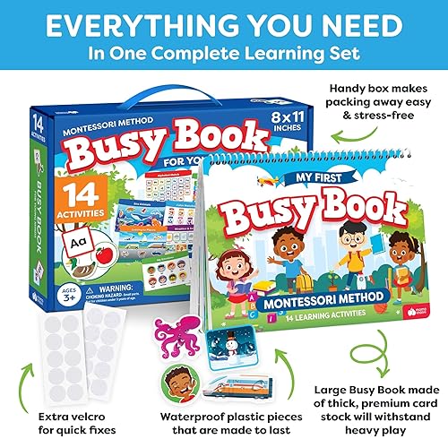 Montessori Busy Book for Toddlers Ages 3+ - Preassembled Learning Activities - Montessori Toys - Gift for 3-Year-Old Boys - 4-Year-Old Girl - Summer Toy.
