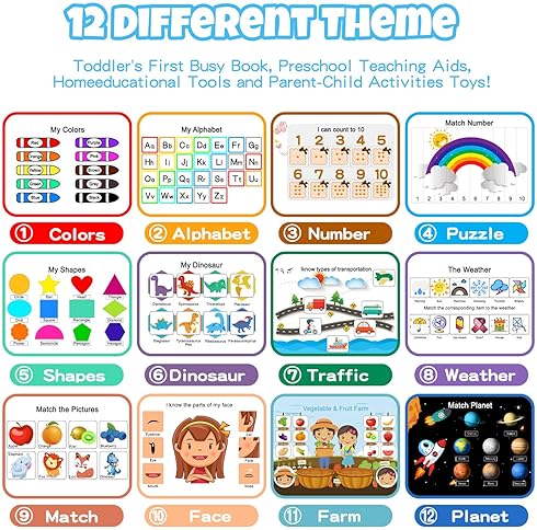 Montessori Busy Book for Kids: Autism Sensory Toys, Toddler Learning Binder - Boys & Girls, Fine Motor Skills