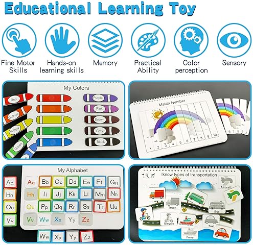Montessori Busy Book for Kids: Autism Sensory Toys, Toddler Learning Binder - Boys & Girls, Fine Motor Skills