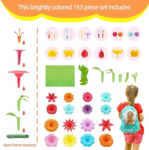 STEM Flower Garden Building Toy for Girls 3-6 Years Old - Educational Activity Set with Insect Pegs, 153Pcs"