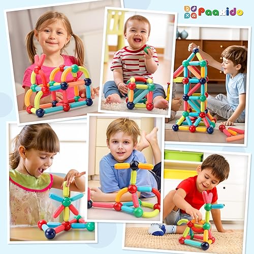 Paaxido STEM Magnetic Building Blocks for Kids 3+ - Creative Construction Kit with Strong Magnets, Montessori Sensory Toy