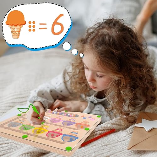 Montessori Magnetic Color & Number Maze Puzzle Board for Toddlers 3-5 Years - Educational Wooden Toy