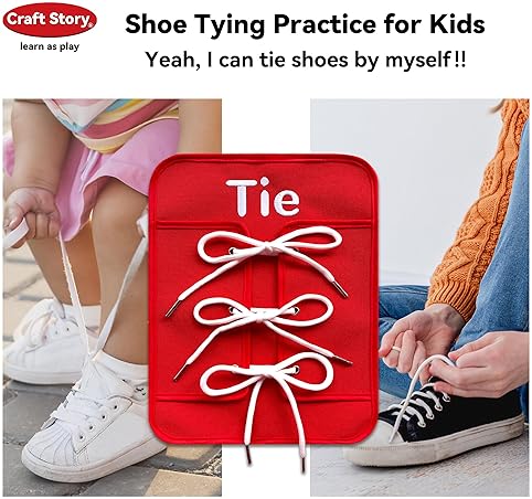 Montessori Toddler Busy Board for Basic Life Skills Practice - Shoe Tying, Buckling, Zipping - Fine Motor Toy for Preschoolers (Medium)