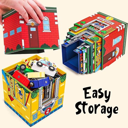 Atoylink Magnetic Toddler Sorting & Stacking Toys with Wooden Cars & Community Helpers - Preschool Learning Montessori Set for 1-3 Year Olds