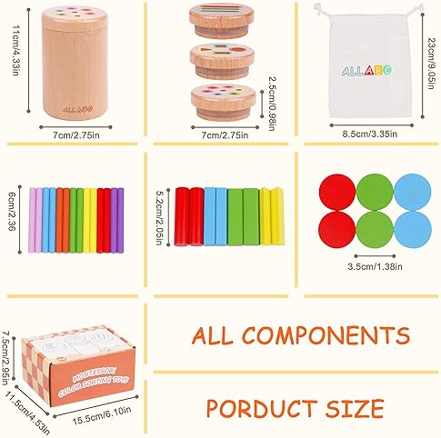 Montessori Color Sorting Toy Set for 1-3 Year Olds | Educational Wooden Sensory Toys | Fine Motor Skills Development