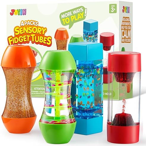 JOYIN 4-Pack Sensory Fidget Tubes for Kids, Stress Relief & Speech Therapy Toy, Calming Autism Toys