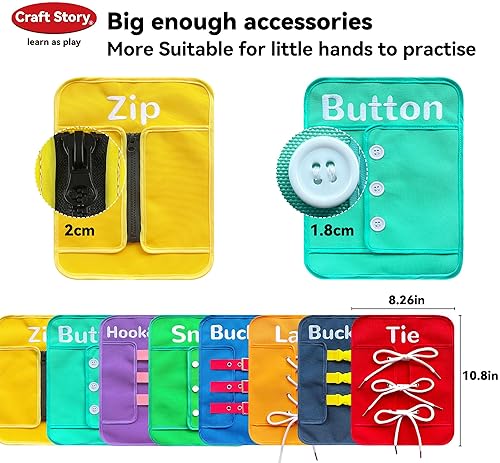 Montessori Toddler Busy Board for Basic Life Skills Practice, Shoe Tying, Buckle, Zip, String Toys - Preschool Teacher Resource