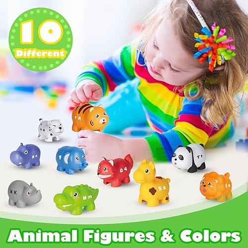 Jetbotell ABC Animal Alphabet Match Game Set for 2-4 Year Olds: 52 Pieces, 10 Animal Figures, Montessori Fine Motor Toys
