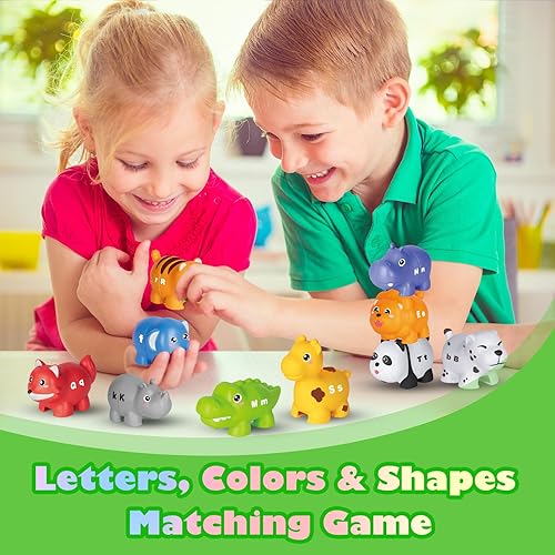 Jetbotell ABC Animal Alphabet Match Game Set for 2-4 Year Olds: 52 Pieces, 10 Animal Figures, Montessori Fine Motor Toys