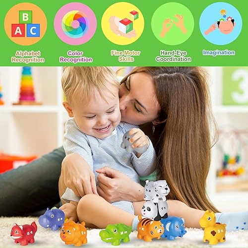 Jetbotell ABC Animal Alphabet Match Game Set for 2-4 Year Olds: 52 Pieces, 10 Animal Figures, Montessori Fine Motor Toys