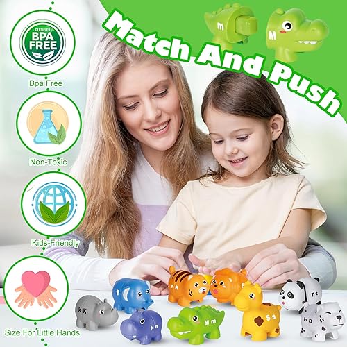 Jetbotell ABC Animal Alphabet Match Game Set for 2-4 Year Olds: 52 Pieces, 10 Animal Figures, Montessori Fine Motor Toys