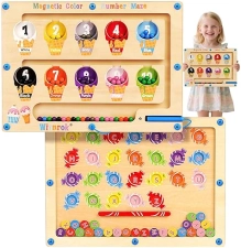 Winnrok Montessori Magnetic Maze Board Toy for 3-5 Year Olds: Wood Color & Number Maze