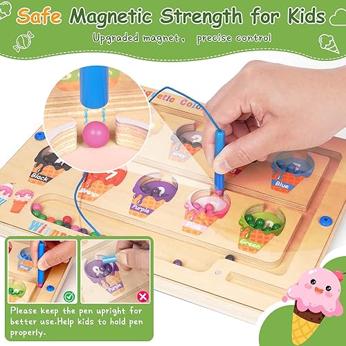 Winnrok Montessori Magnetic Maze Board Toy for 3-5 Year Olds: Wood Color & Number Maze