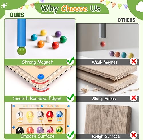 Winnrok Montessori Magnetic Maze Board Toy for 3-5 Year Olds: Wood Color & Number Maze