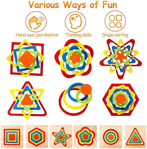 AOJI Wooden Montessori Toddler Shape Sorting Puzzle Sensory Toy for Educational Development - Ages 1-3