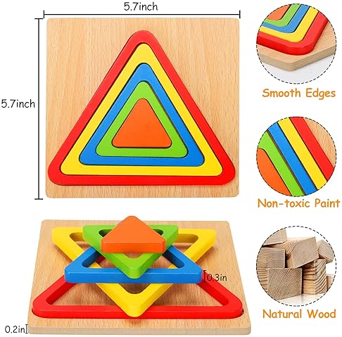 AOJI Wooden Montessori Toddler Shape Sorting Puzzle Sensory Toy for Educational Development - Ages 1-3