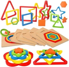 AOJI Wooden Montessori Toddler Shape Sorting Puzzle Sensory Toy for Educational Development - Ages 1-3