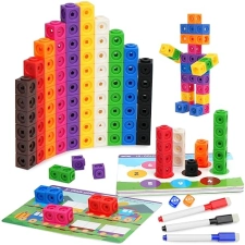 LotFancy BenBen Math Manipulatives Blocks Set for Kids, 100pcs Counting Cubes, STEM Educational Toys with Game Cards & Storage Bag