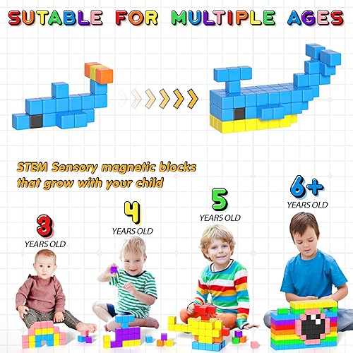 Apluses 54-Piece Magnetic Building Blocks Set for Toddlers 3+, Montessori STEM Educational Toy