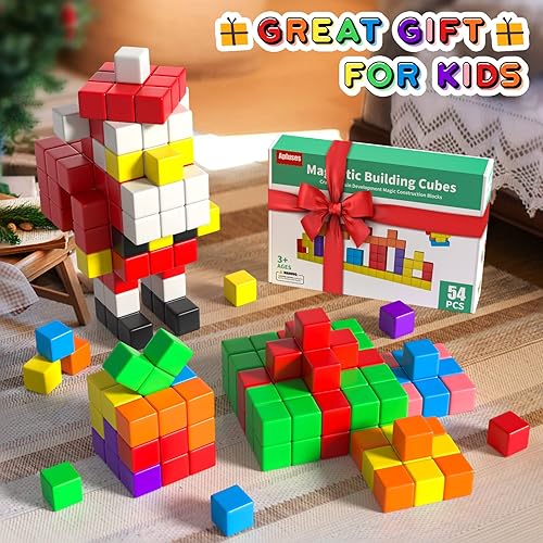 Apluses 54-Piece Magnetic Building Blocks Set for Toddlers 3+, Montessori STEM Educational Toy