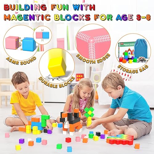 Apluses 54-Piece Magnetic Building Blocks Set for Toddlers 3+, Montessori STEM Educational Toy