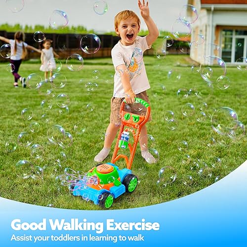 Joyin SLOOSH Bubble Lawn Mower Toy for Toddlers - Kids Bubble Machine Outdoor Push Toy for Summer Fun (Blue)