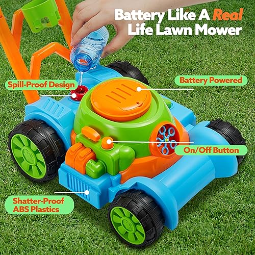 Joyin SLOOSH Bubble Lawn Mower Toy for Toddlers - Kids Bubble Machine Outdoor Push Toy for Summer Fun (Blue)