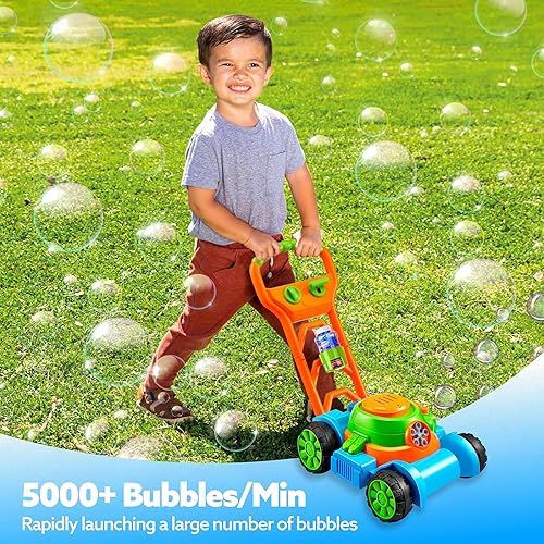Joyin SLOOSH Bubble Lawn Mower Toy for Toddlers - Kids Bubble Machine Outdoor Push Toy for Summer Fun (Blue)