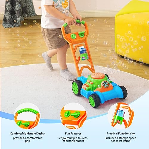 Joyin SLOOSH Bubble Lawn Mower Toy for Toddlers - Kids Bubble Machine Outdoor Push Toy for Summer Fun (Blue)
