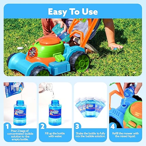 Joyin SLOOSH Bubble Lawn Mower Toy for Toddlers - Kids Bubble Machine Outdoor Push Toy for Summer Fun (Blue)