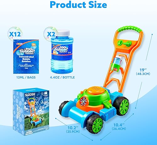 Joyin SLOOSH Bubble Lawn Mower Toy for Toddlers - Kids Bubble Machine Outdoor Push Toy for Summer Fun (Blue)