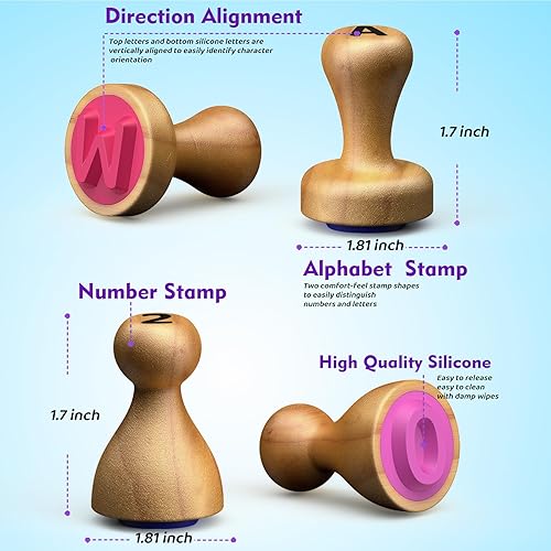 Flycoost Wooden Alphabet & Number Stamps Set for Kids - Montessori Learning Toys with Flashcards, Spelling & Math Games - Age 3-5