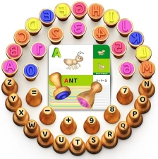 Flycoost Wooden Alphabet & Number Stamps Set for Kids - Montessori Learning Toys with Flashcards, Spelling & Math Games - Age 3-5