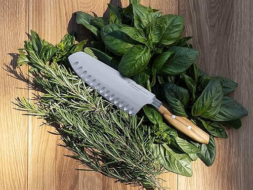 Wüsthof AMICI 7" Hollow Edge Santoku Knife in Tan - Premium Quality