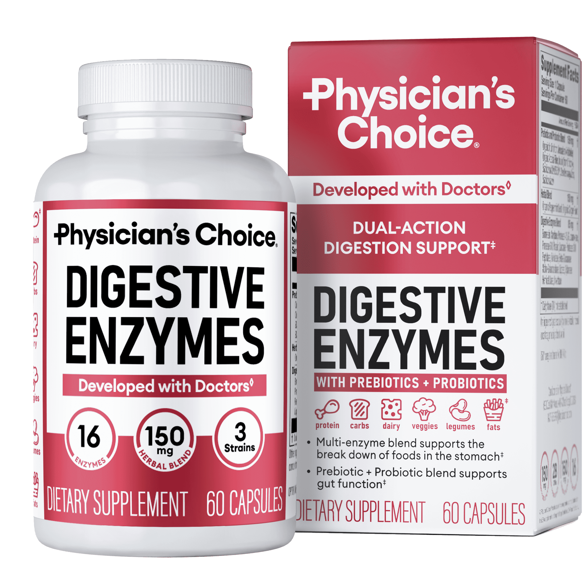 Physician's Choice Digestive Enzymes for Gut Health, Bloating Relief - 60ct for Men & Women