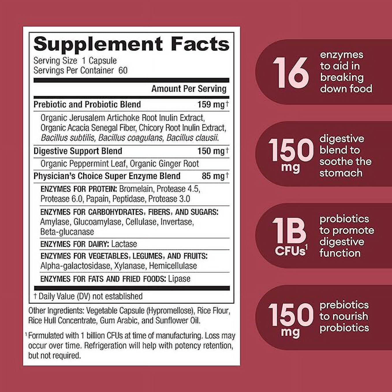 Physician's Choice Digestive Enzymes for Gut Health, Bloating Relief - 60ct for Men & Women