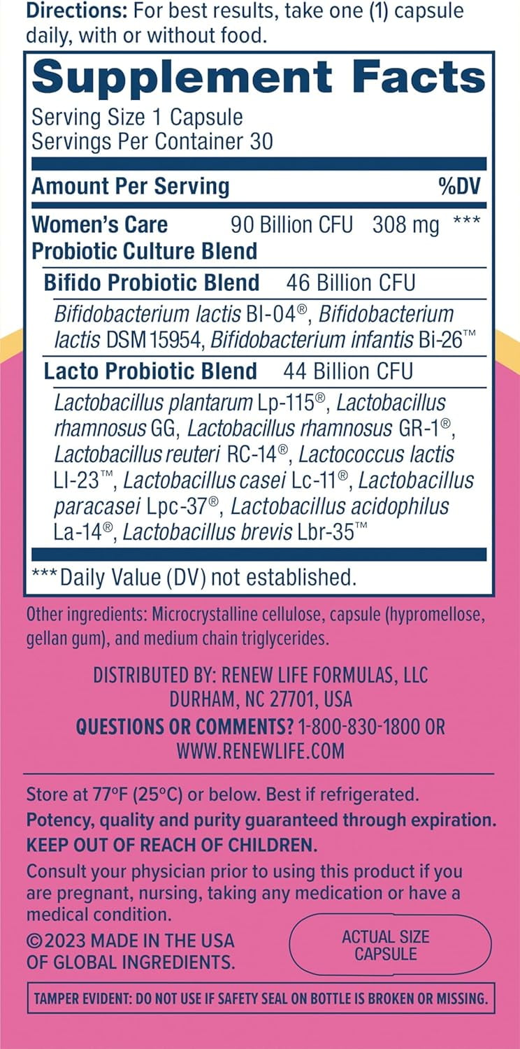 RENEW LIFE WOMEN'S PROBIOTIC 90 BILLION CFU | 30 VEGETARIAN CAPSULES
