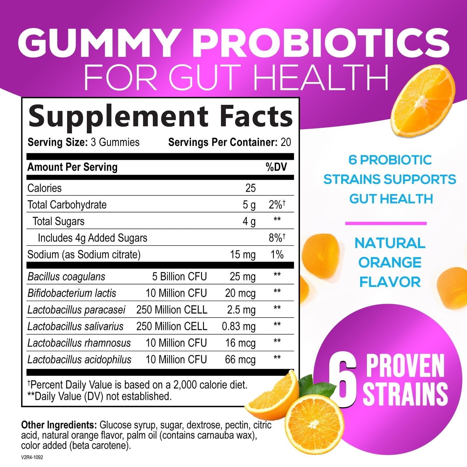 Nature's Peak Probiotic Gummies - 5 Billion CFUs, 6 Strains - Digestive & Immune Support - Orange Flavor - 60 Count