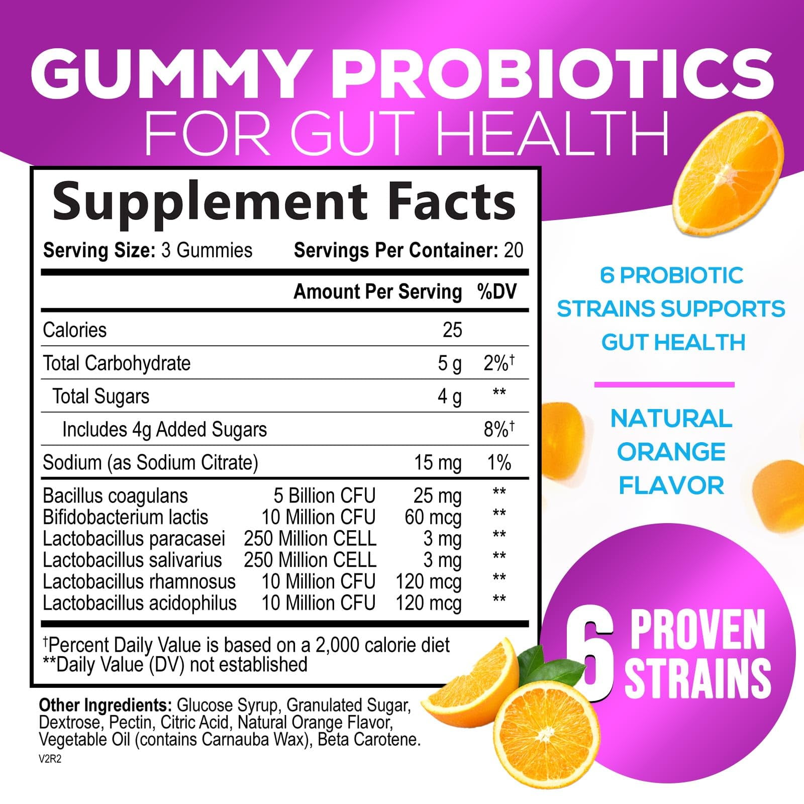 Nature's Peak Probiotic Gummies - 5 Billion CFUs, 6 Strains - Digestive & Immune Support - Orange Flavor - 60 Count