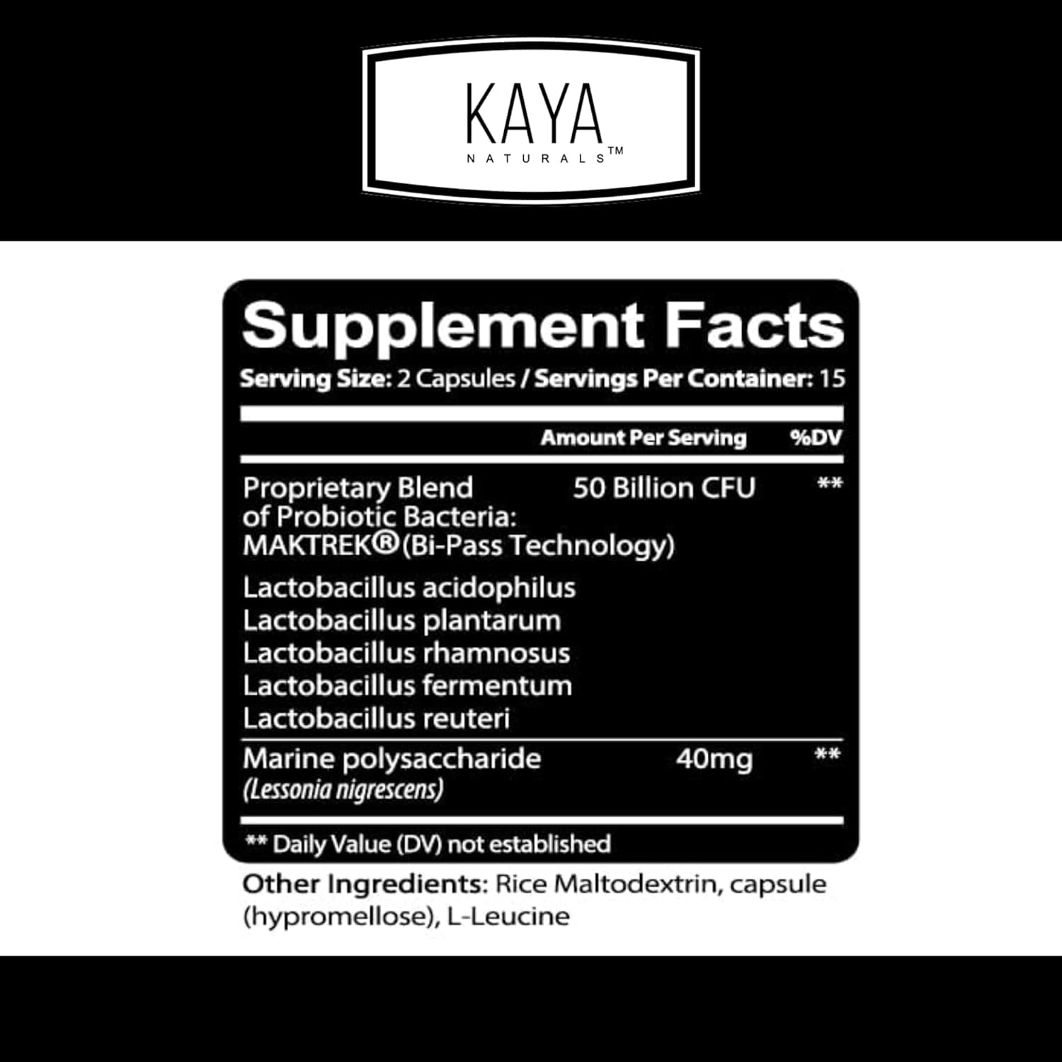 KAYA NATURALS 50 BILLION CFU PROBIOTIC FOR GUT HEALTH & IMMUNE SUPPORT - 30 VEG CAPS