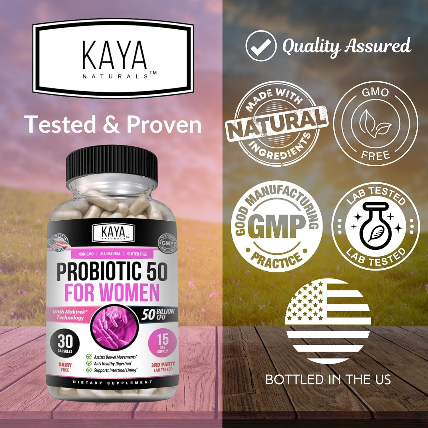 KAYA NATURALS 50 BILLION CFU PROBIOTIC FOR GUT HEALTH & IMMUNE SUPPORT - 30 VEG CAPS