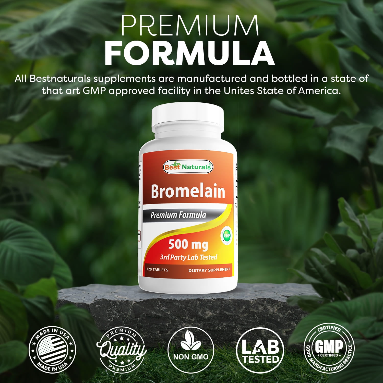 Best Naturals Bromelain Digestive Enzyme Supplements, 120 Tablets - Supports Digestion, Joint Health