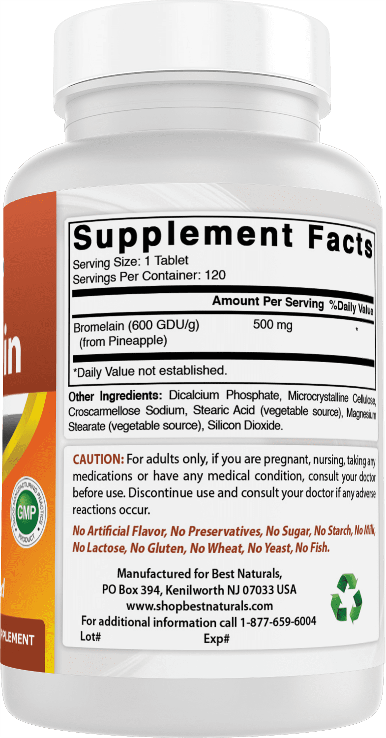 Best Naturals Bromelain Digestive Enzyme Supplements, 120 Tablets - Supports Digestion, Joint Health