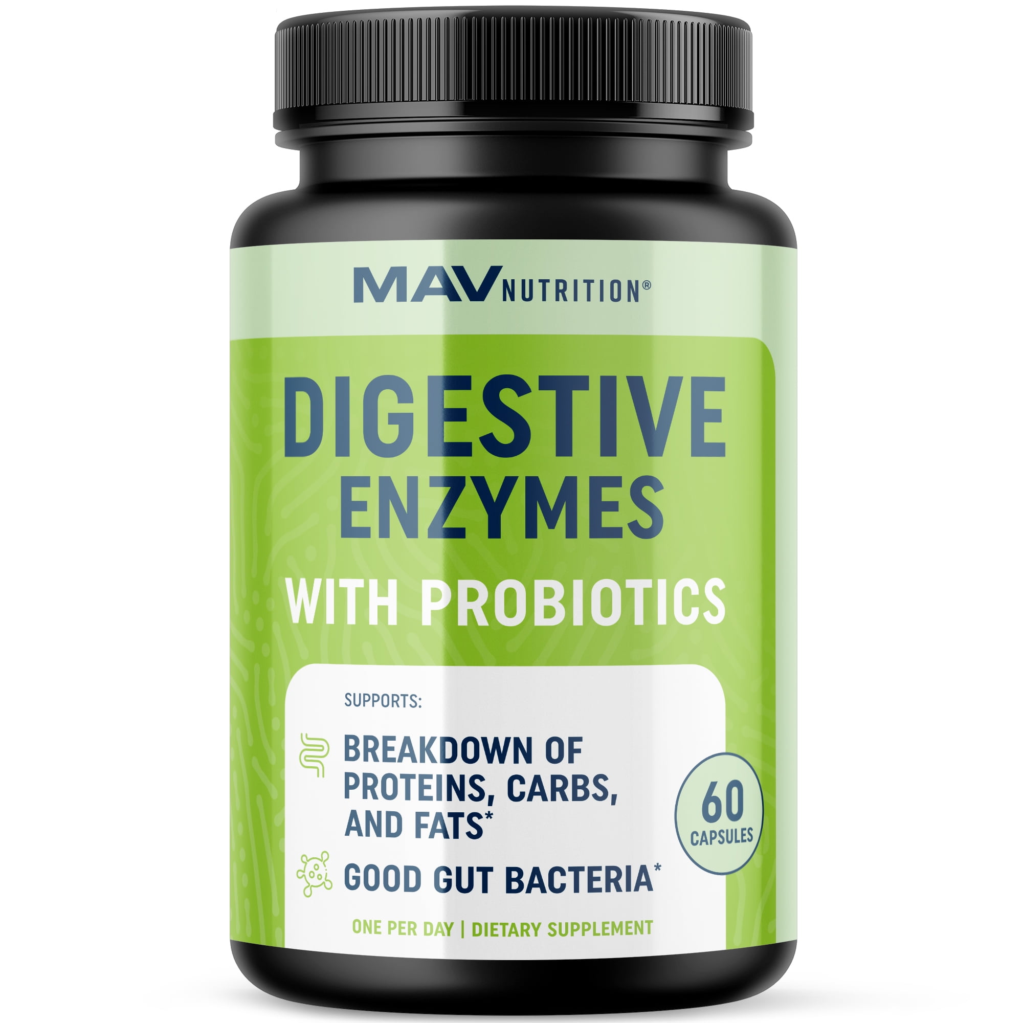 MAV NUTRITION DIGESTIVE ENZYMES 400MG WITH PROBIOTICS FOR DIGESTIVE HEALTH & BLOATING RELIEF | ENZYME BLEND & PROBIOTIC STRAINS | VEGETARIAN | 60 CT