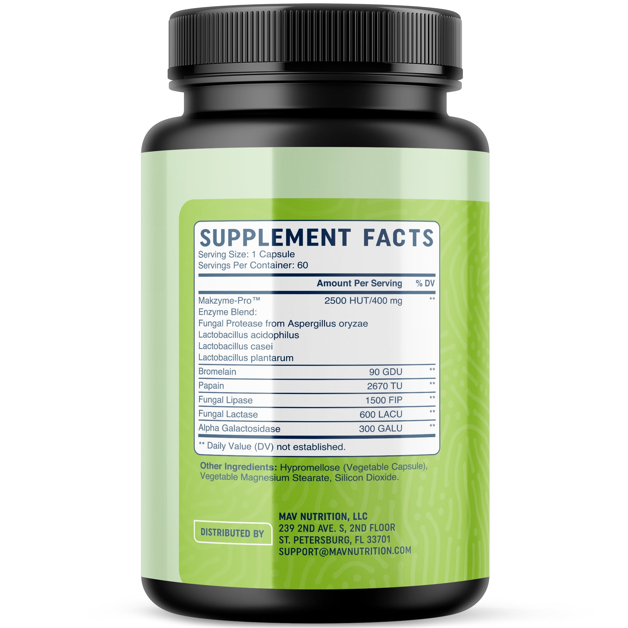 MAV NUTRITION DIGESTIVE ENZYMES 400MG WITH PROBIOTICS FOR DIGESTIVE HEALTH & BLOATING RELIEF | ENZYME BLEND & PROBIOTIC STRAINS | VEGETARIAN | 60 CT