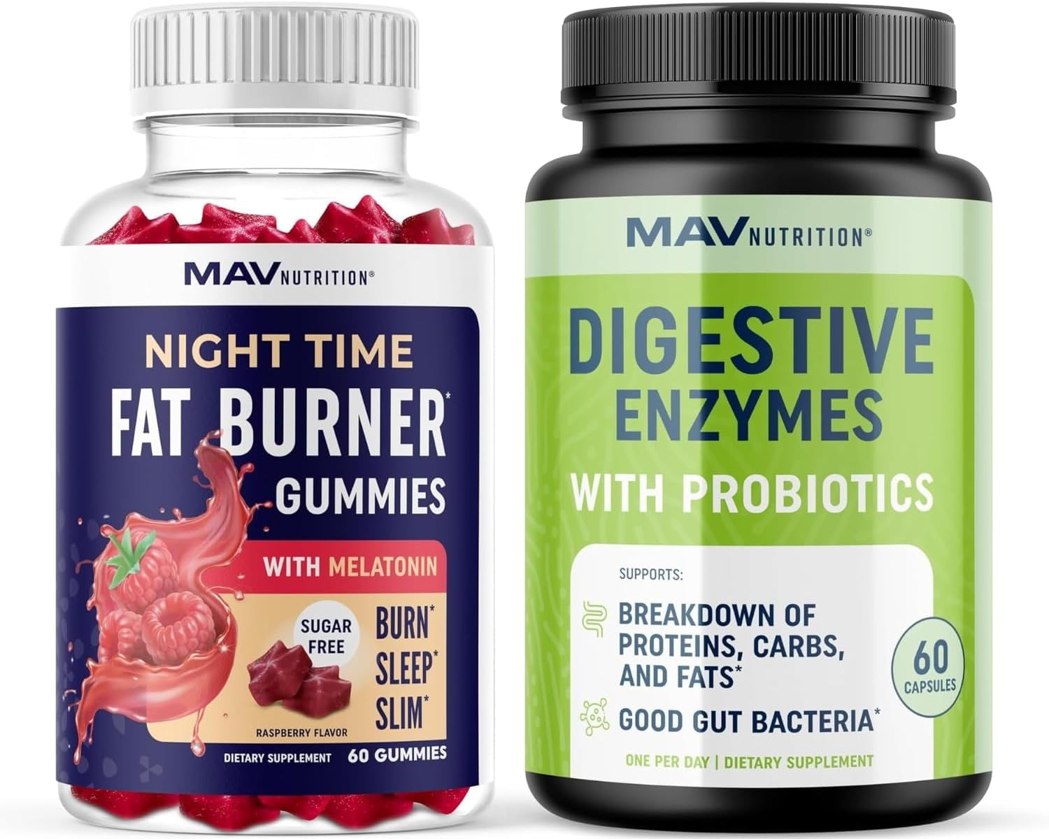 MAV NUTRITION DIGESTIVE ENZYMES 400MG WITH PROBIOTICS FOR DIGESTIVE HEALTH & BLOATING RELIEF | ENZYME BLEND & PROBIOTIC STRAINS | VEGETARIAN | 60 CT