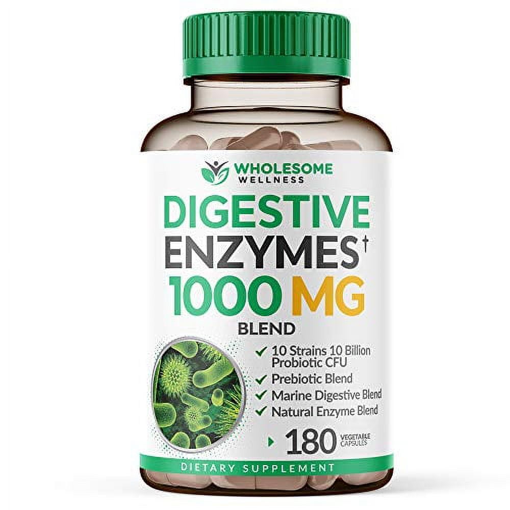 Wholesome Wellness Digestive Enzymes with Prebiotics & Probiotics, 180 Capsules, Better Digestion & Lactose Absorption