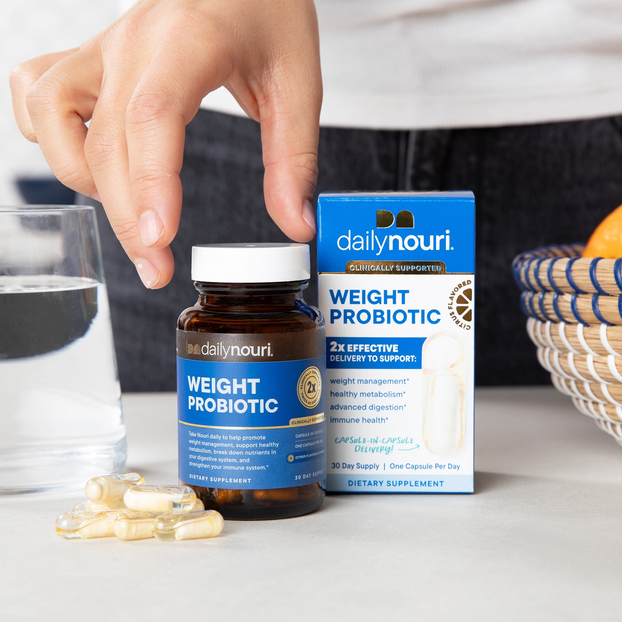 Nouri Weight Probiotic & Vegan Ahiflower Omega Capsules, 30-Day Supply