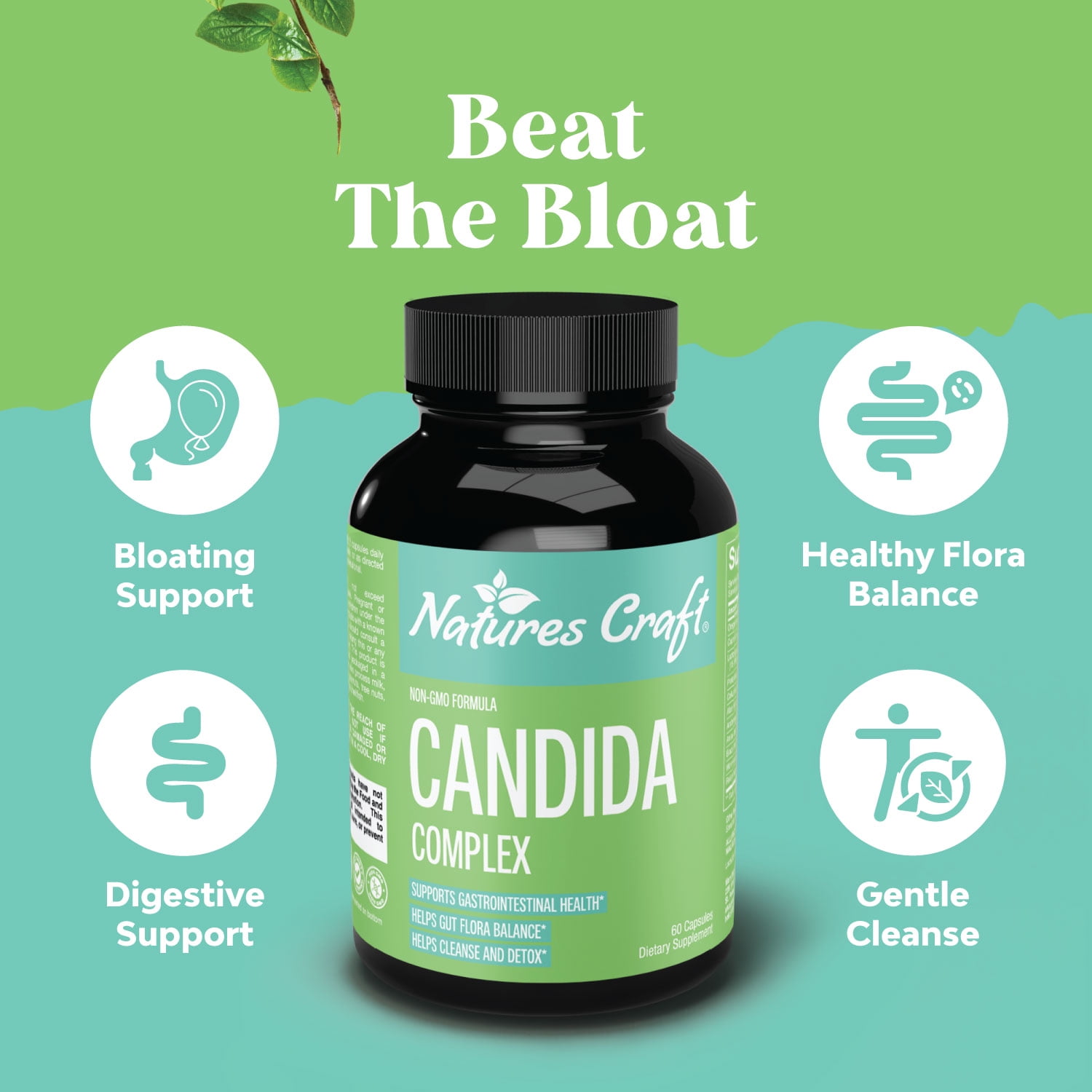 Natures Craft Candida Complex Capsules - Probiotics, Enzymes, Oregano Extract